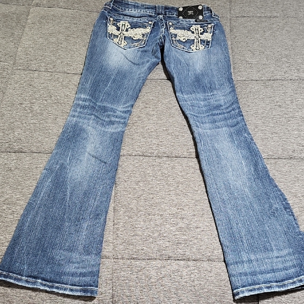 Miss Me Boot JP6187BV Women's Blue Jeans with Embellished Pockets